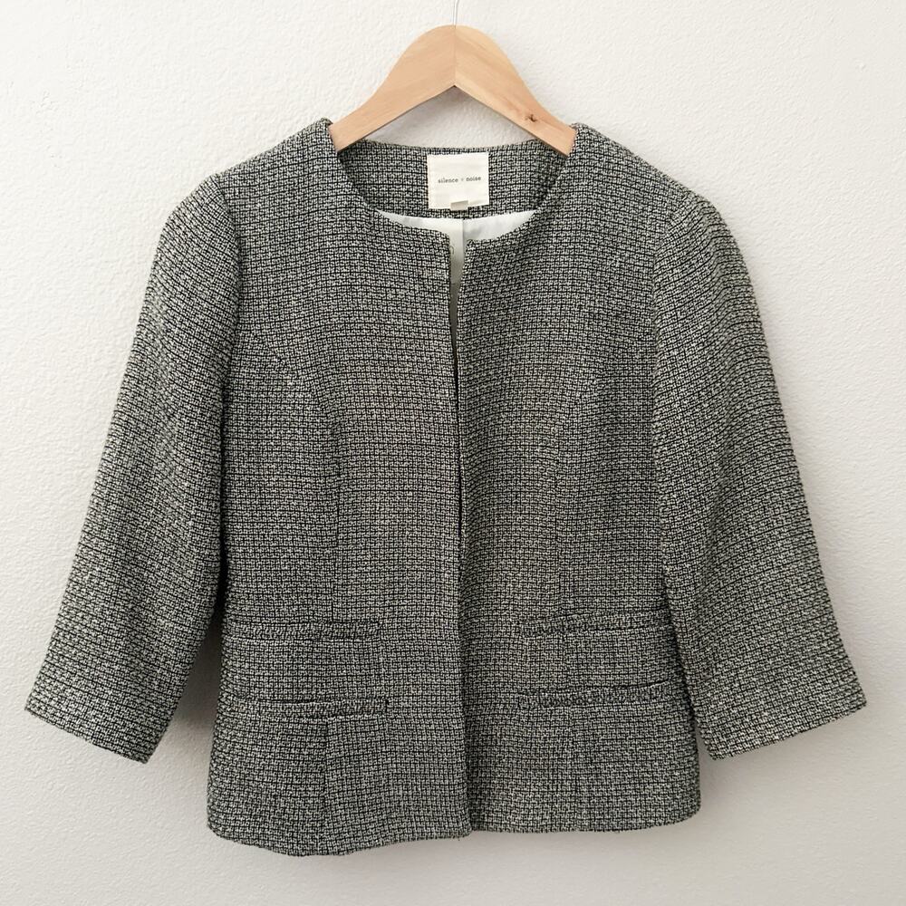 SILENCE & NOISE x URBAN OUTFITTERS | Tweed Open Front Tweed Jacket Gray | Medium